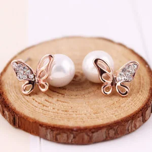 BUTTERFLY PIERCED RHINESTONE EARRINGS