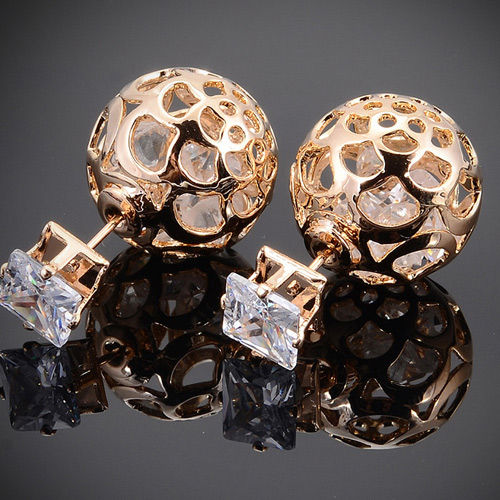 GOLD PLATE HOLLOW BALL CRYSTAL EARRINGS 4