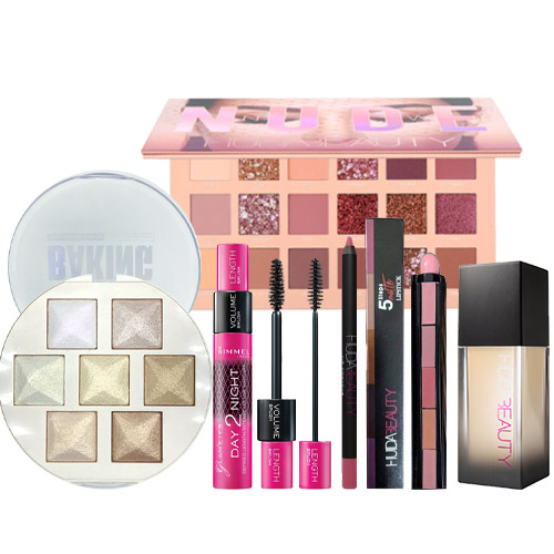 Huda Nude glam mascara foundation highlighter lipstick contour 3